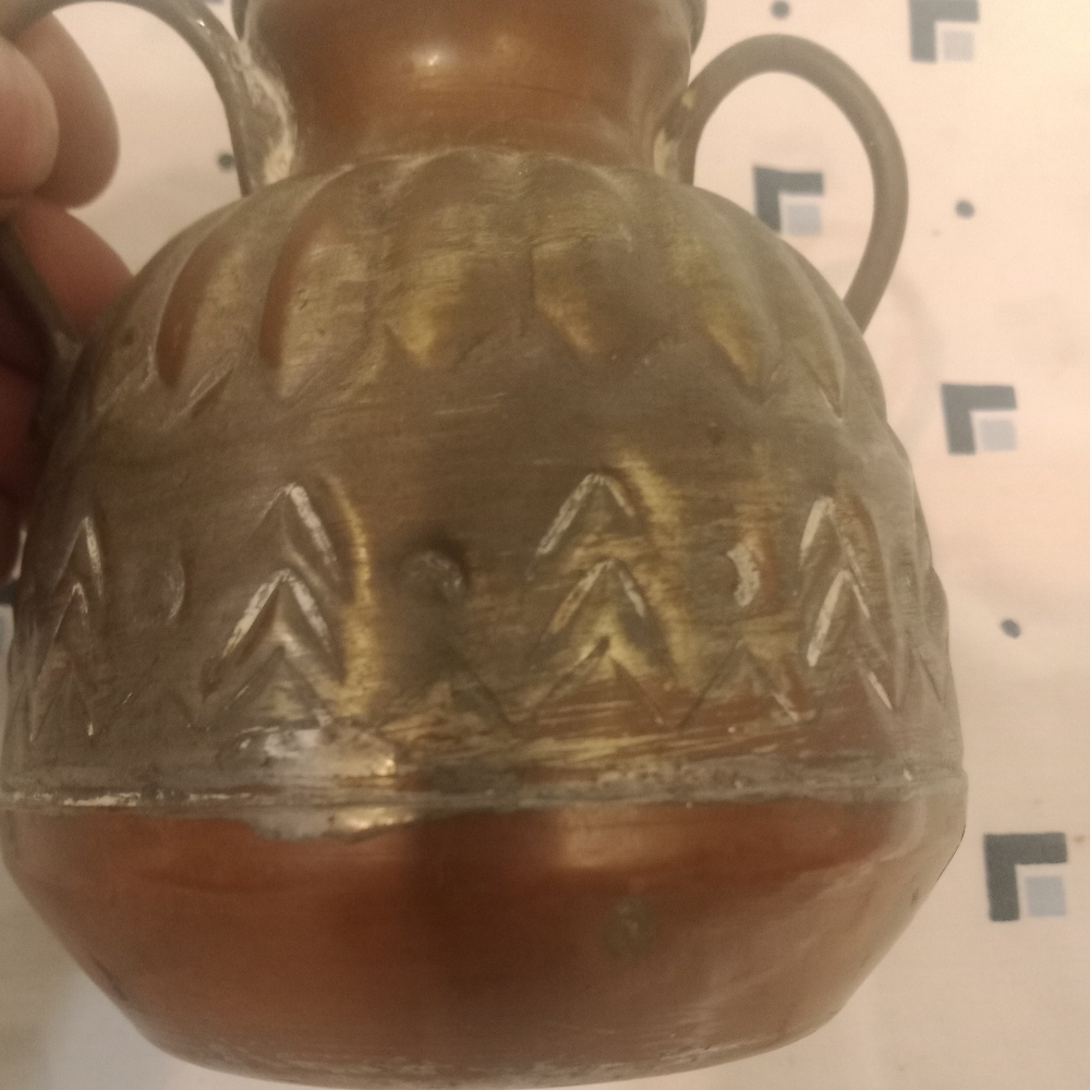 Vintage Antique Hammered Copper Vessel Vase 2 Handles United Arab Republic